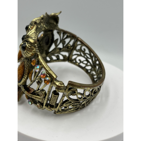 Vintage Owl Gold Tone Cuff Clamper Bangle Bracelet HANDMADE VTG SEE ALL - Picture 9 of 16